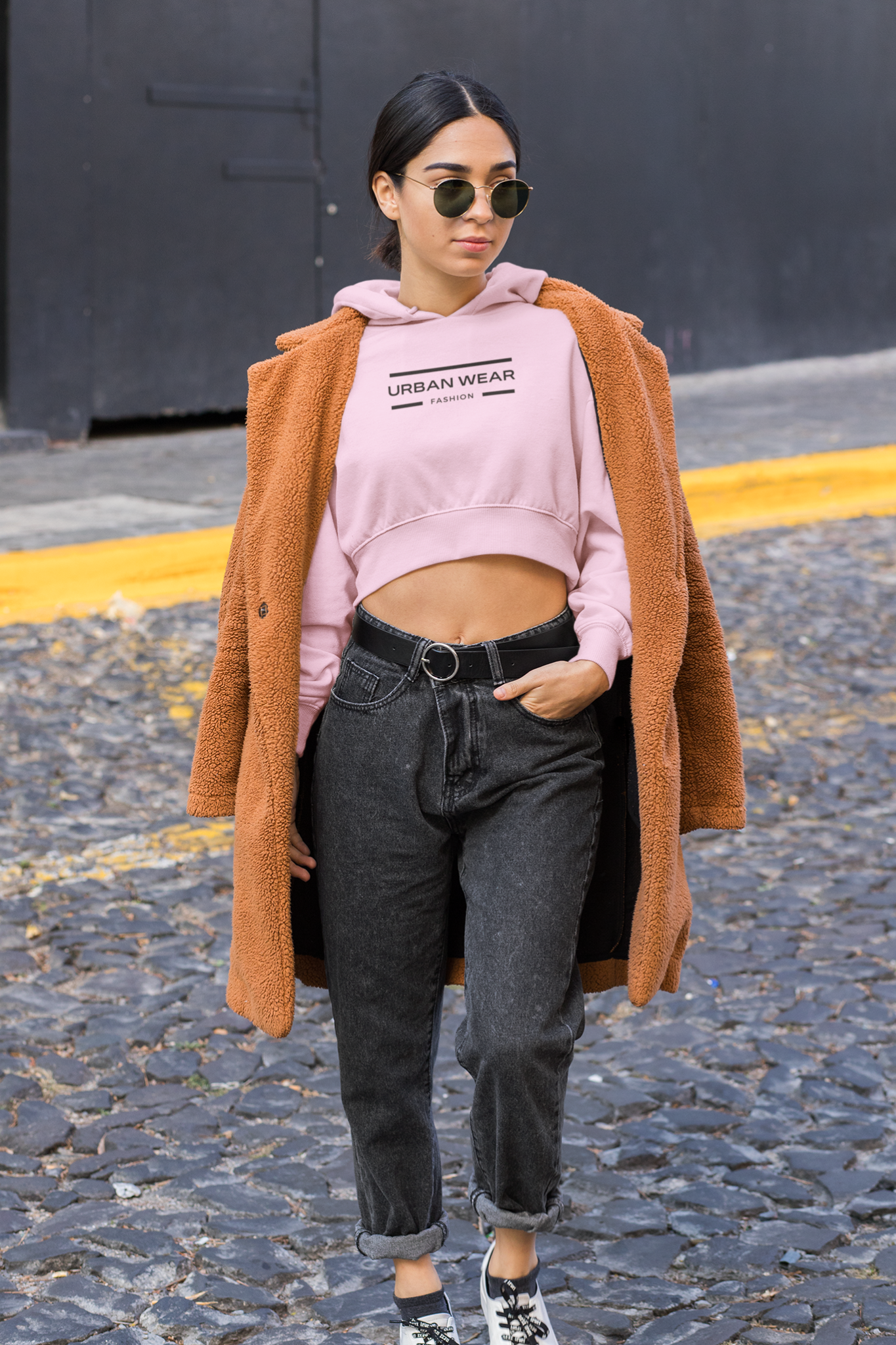 URBAN BUCK Women's Neon Pink Cropped Hoodie - High Visibility Pullover With Reflective Details, Size M