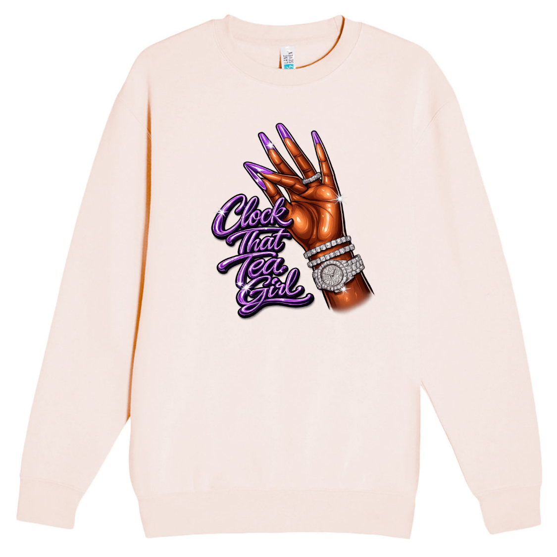 NEW! Women's Urban Wear Clock That Tea Girl Crew Neck Sweater