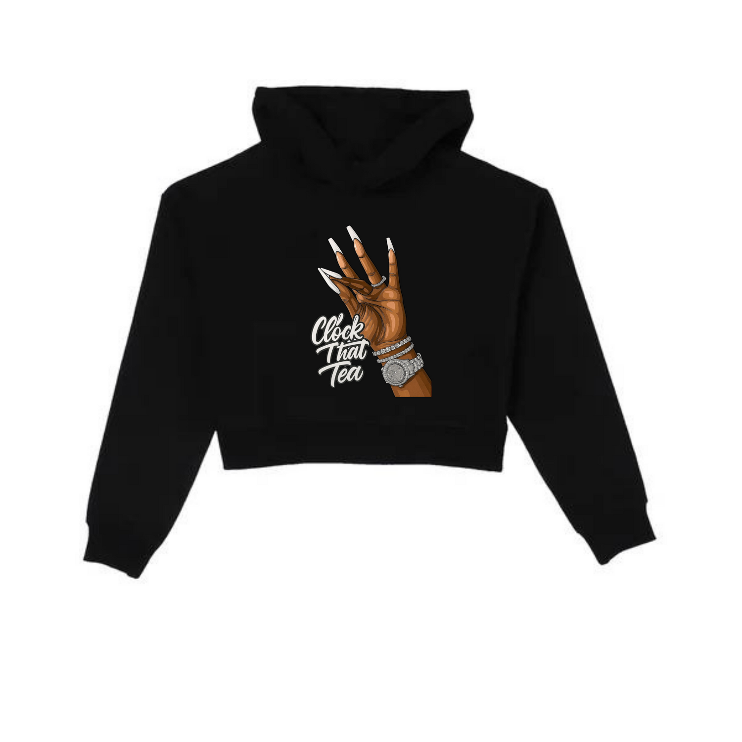 NEW! Women's Urban Wear [Clock That Tea] Crop Top Hoodie