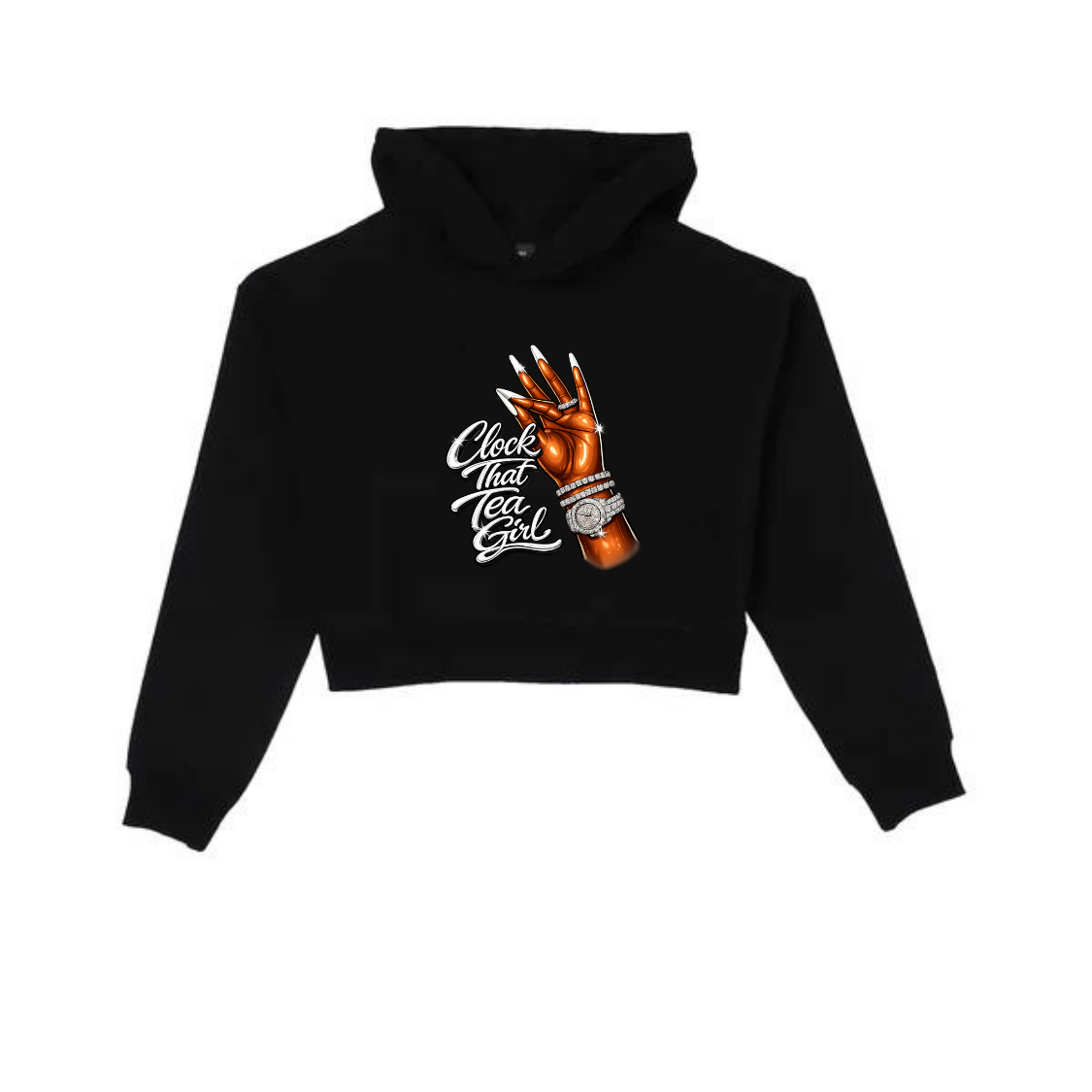 NEW! Women's Urban Wear [Clock That Tea] Crop Top Hoodie