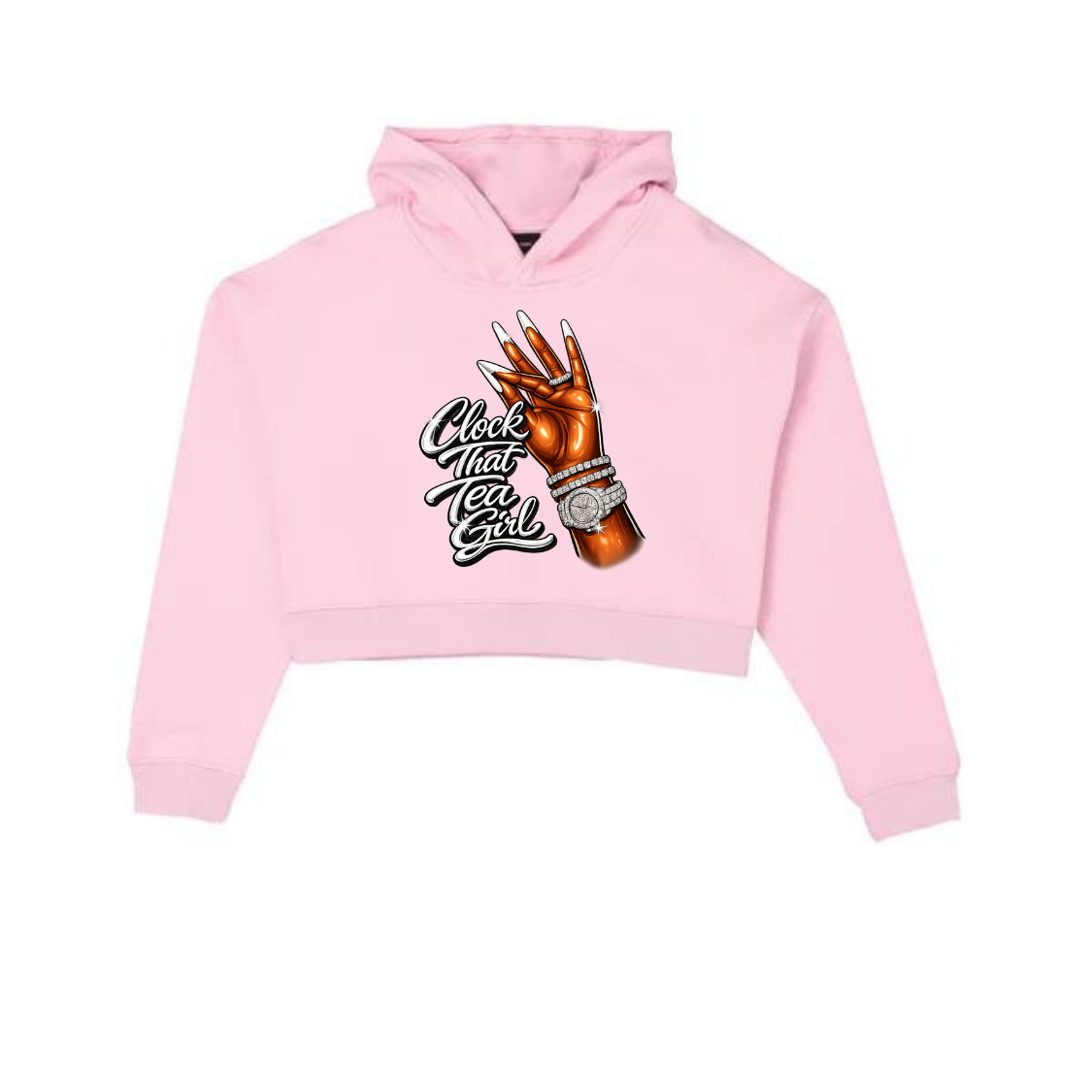 NEW! Women's Urban Wear [Clock That Tea] Crop Top Hoodie