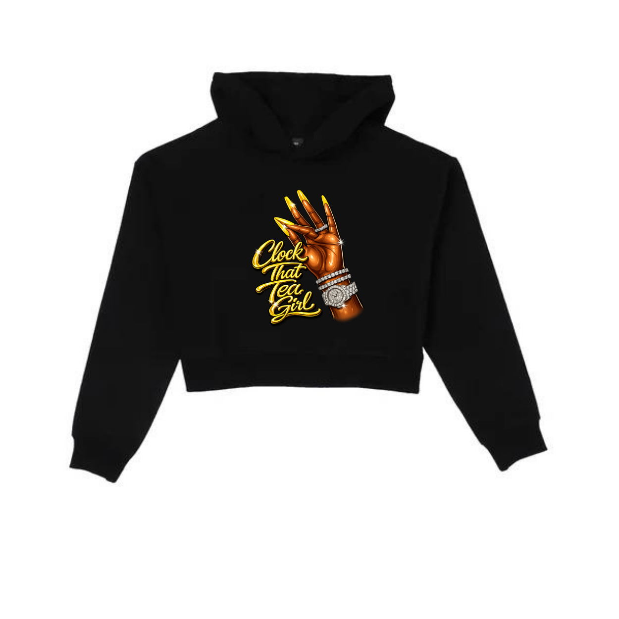 NEW! Women's Urban Wear [Clock That Tea] Crop Top Hoodie