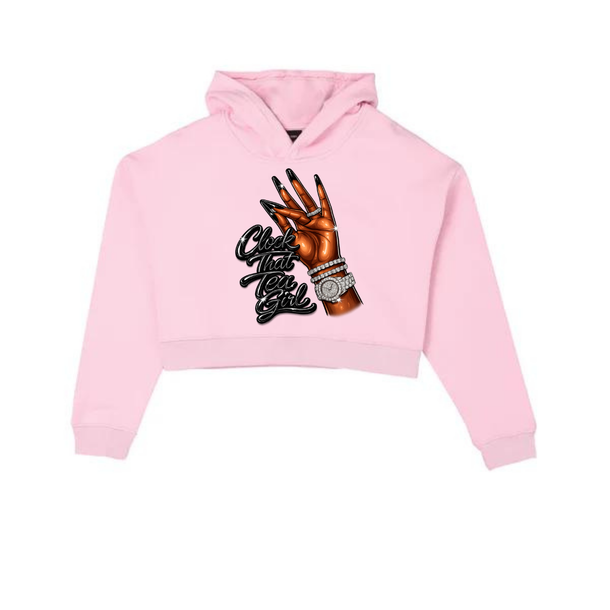 NEW! Women's Urban Wear [Clock That Tea] Crop Top Hoodie