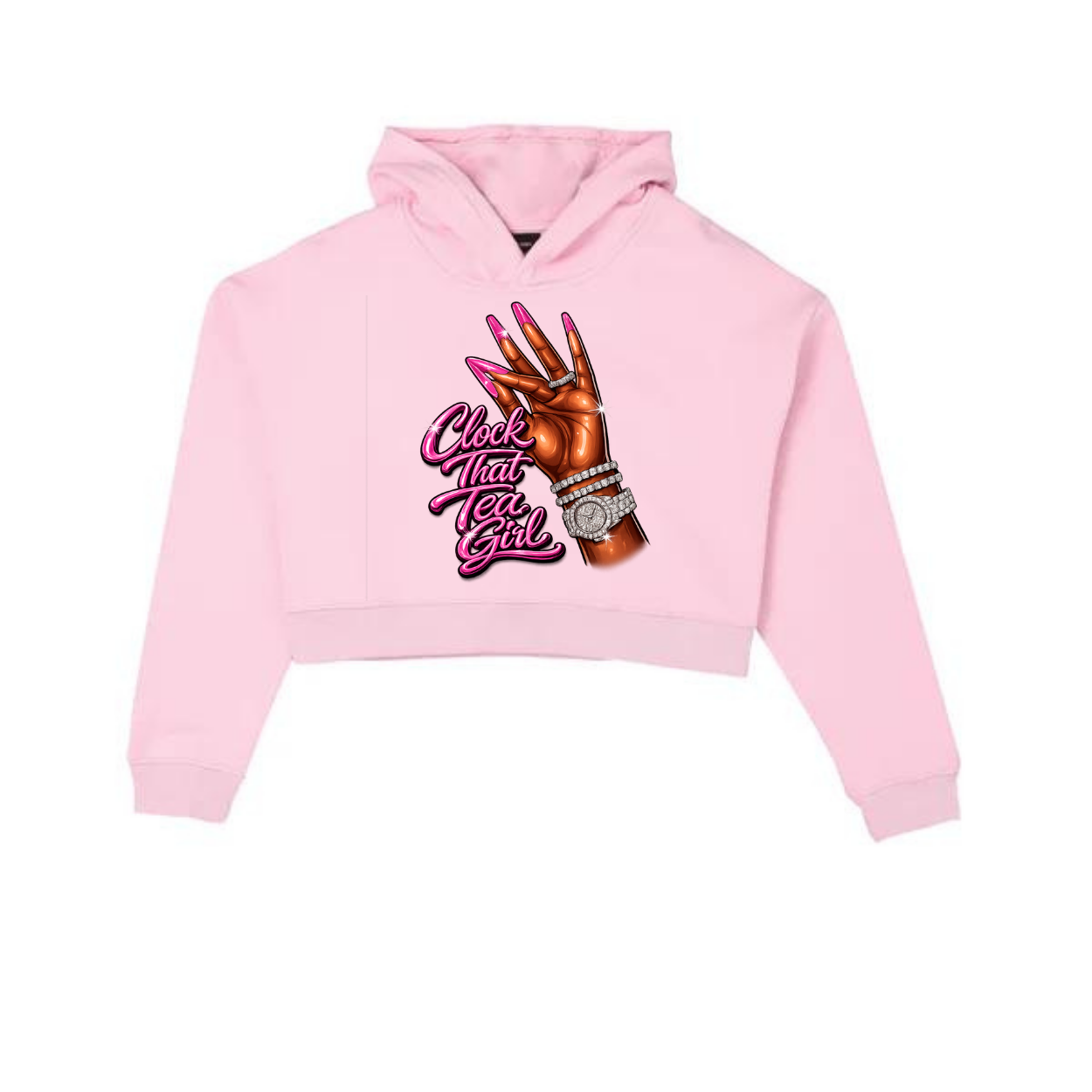 NEW! Women's Urban Wear [Clock That Tea] Crop Top Hoodie