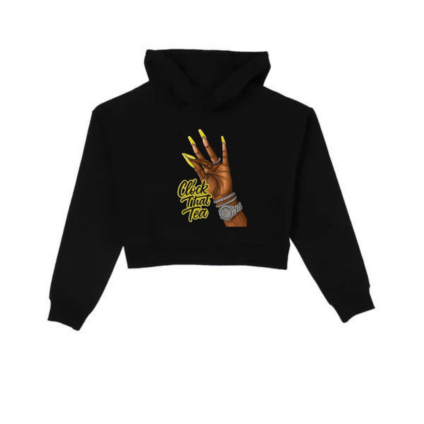 NEW! Women's Urban Wear [Clock That Tea] Crop Top Hoodie