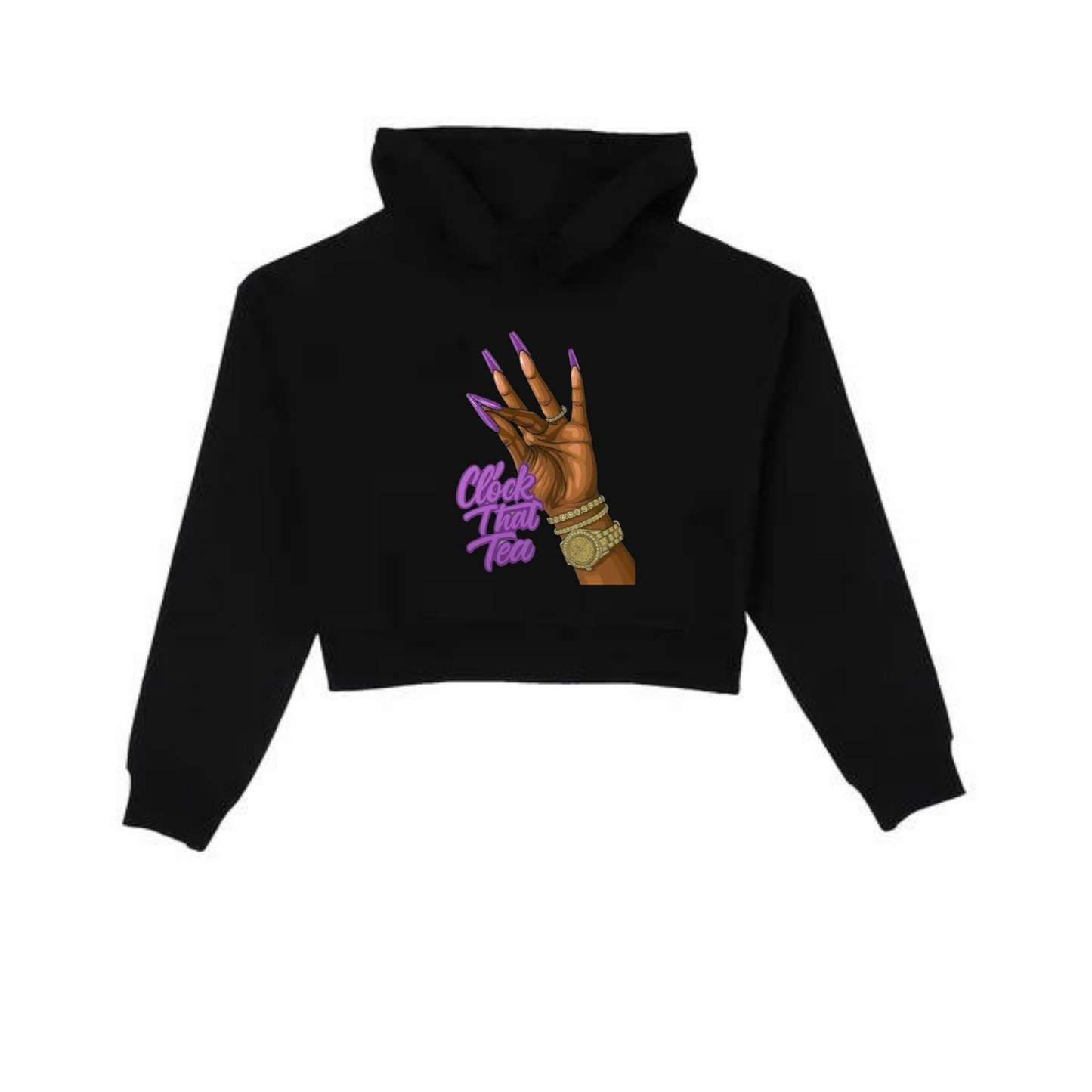 NEW! Women's Urban Wear [Clock That Tea] Crop Top Hoodie
