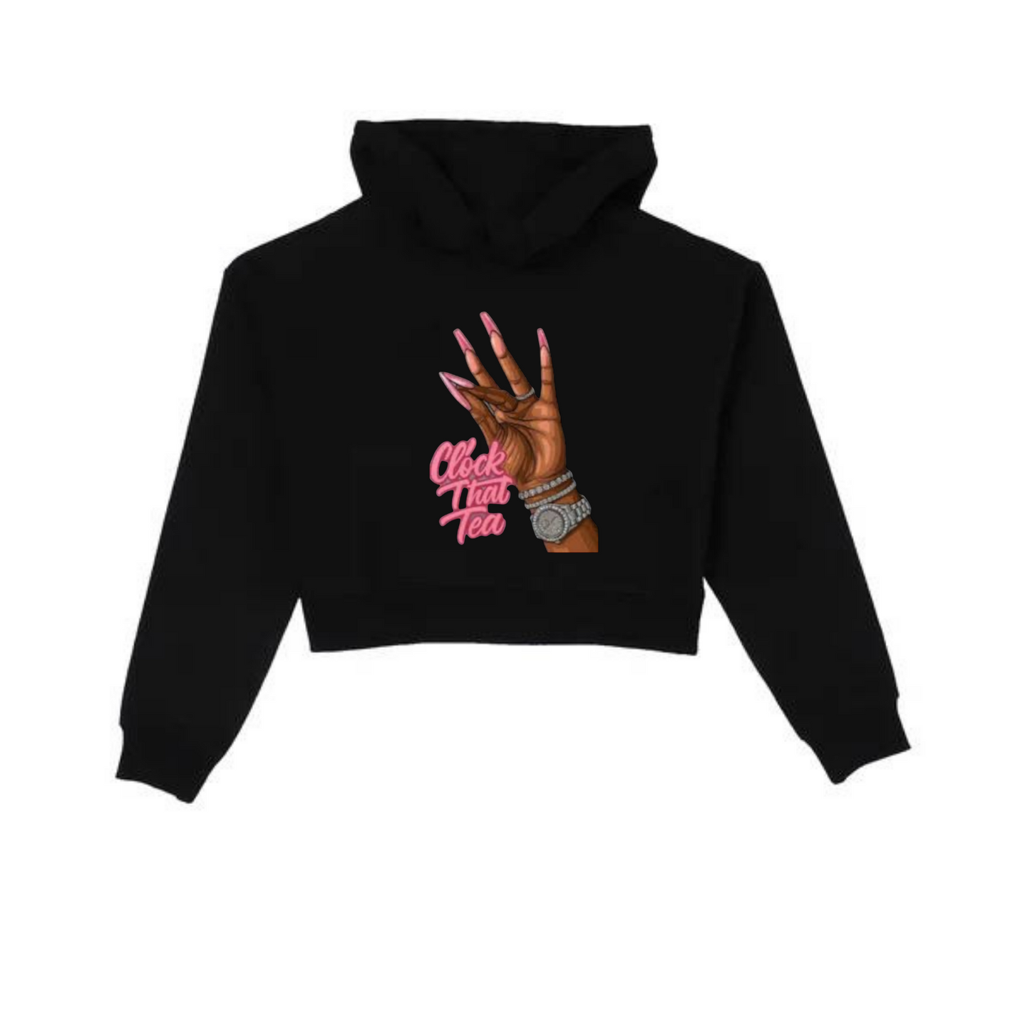 NEW! Women's Urban Wear [Clock That Tea] Crop Top Hoodie